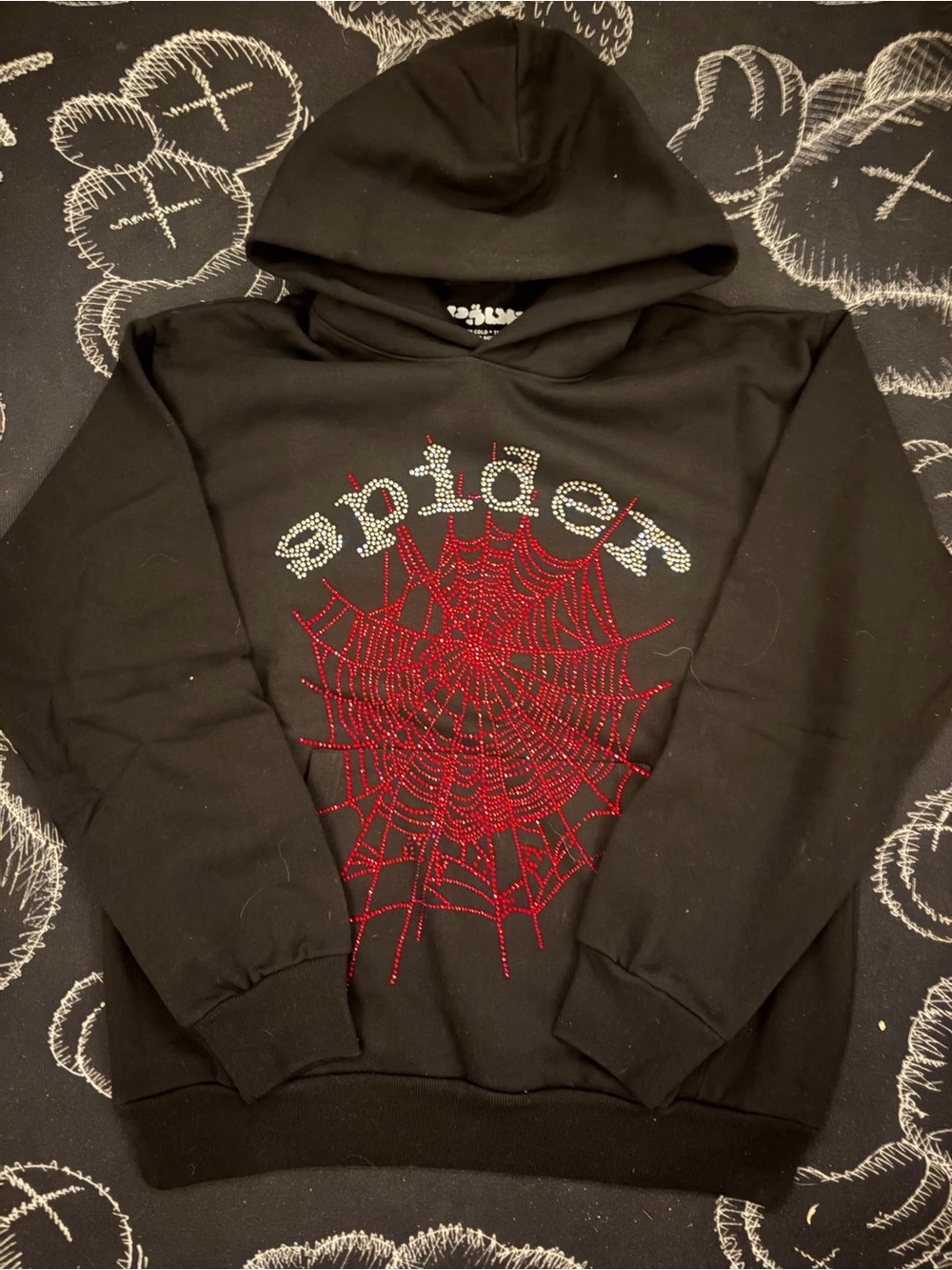 Black Rhinestone Spider Web Pullover Hoodie